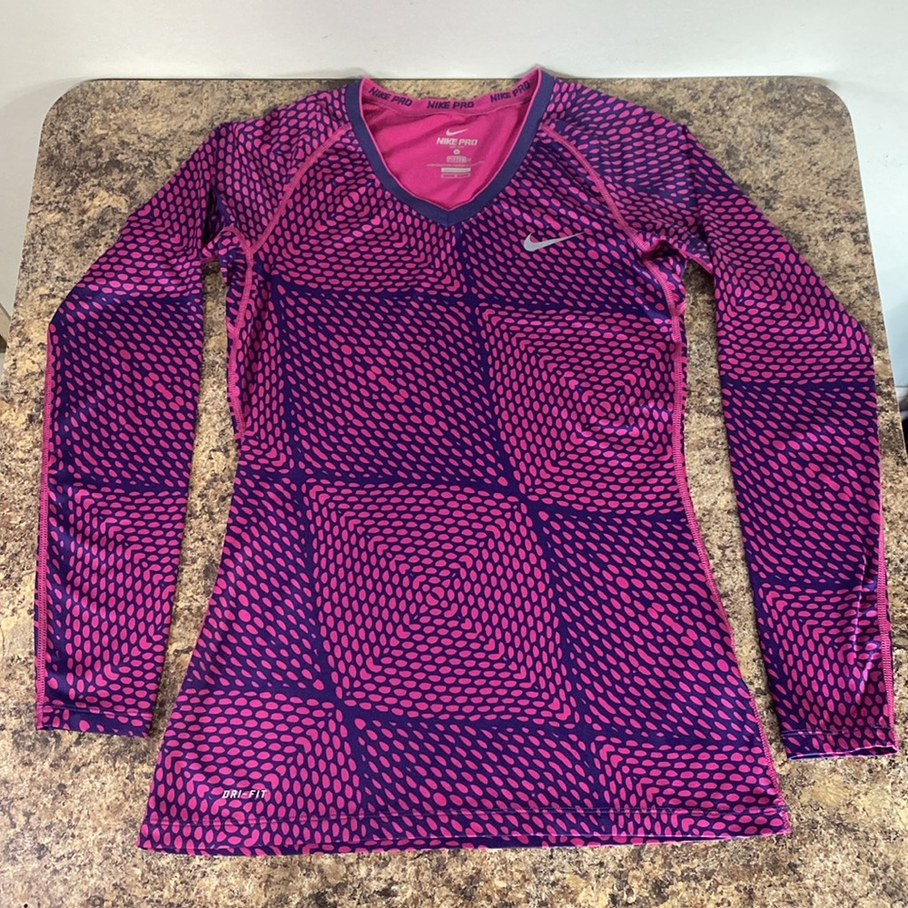 Nike Pro Dri-Fit Fitted Active Long Sleeve Purple/ Pink Top Size M